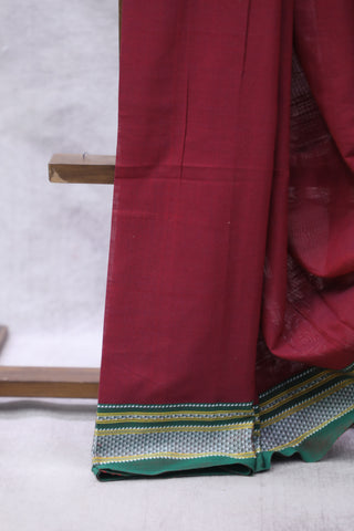 Maroon Cotton Ilkal Saree with Chikki Border -SRMCIS423