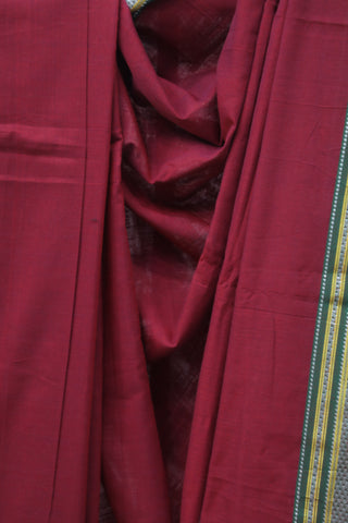 Maroon Cotton Ilkal Saree with Chikki Border -SRMCIS423