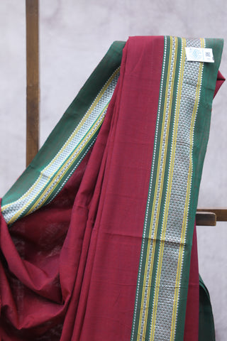 Maroon Cotton Ilkal Saree with Chikki Border -SRMCIS423