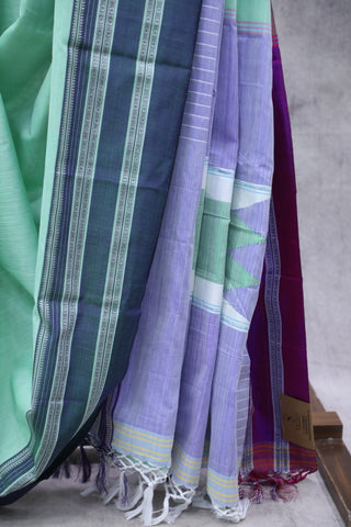 Light Green Cotton Ilkal With Gayateri Border Saree -SRLGCIS422