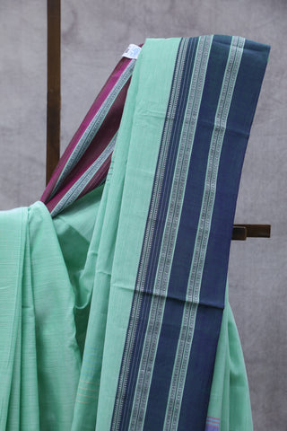 Light Green Cotton Ilkal With Gayateri Border Saree -SRLGCIS422