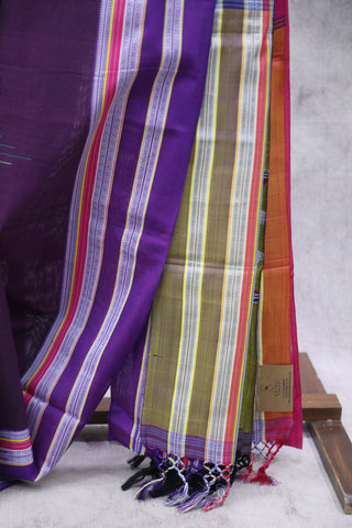 Purple Cotton Ilkal With Gayatri Border Saree -SRPCIS421