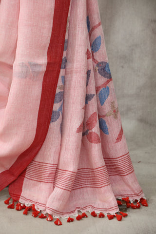 Pink Linen Jamdani Saree -SRPLJS26EX