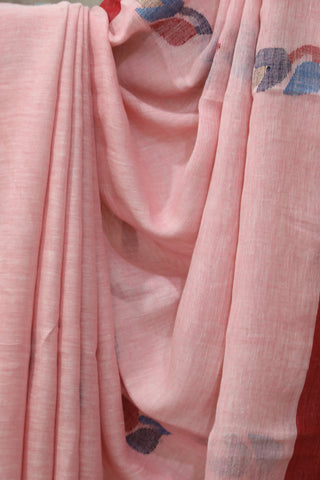 Pink Linen Jamdani Saree -SRPLJS26EX