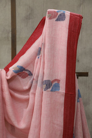 Pink Linen Jamdani Saree -SRPLJS26EX