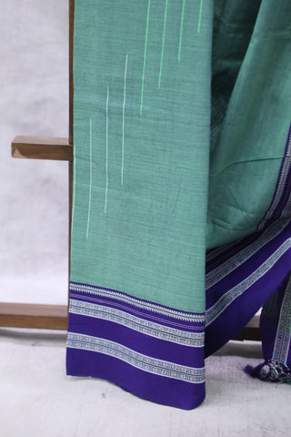 Green Cotton Ilkal With Gayateri Border Saree -SRGCIS435