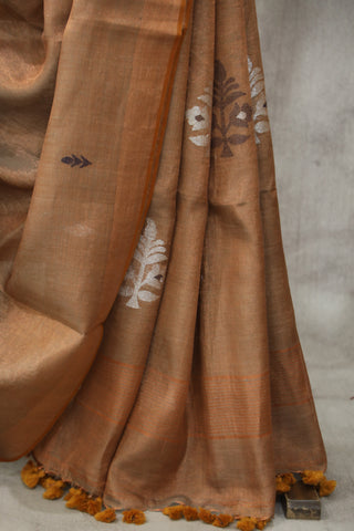 Light Brown Tissue Linen Jamdani Saree - SRLBTLJS57