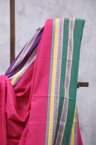 Pink Cotton Ilkal With Gayateri Border Saree -SRPCIS439