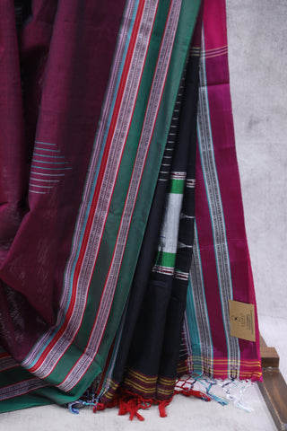 Magenta Cotton Ilkal Saree with Gayateri Bordar -SRMCIS432