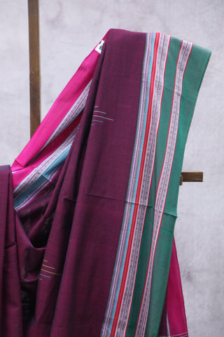 Magenta Cotton Ilkal Saree with Gayateri Bordar -SRMCIS432