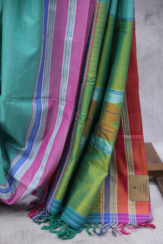 Green Cotton Ilkal Saree with Gayateri Bordar -SRGCIS431