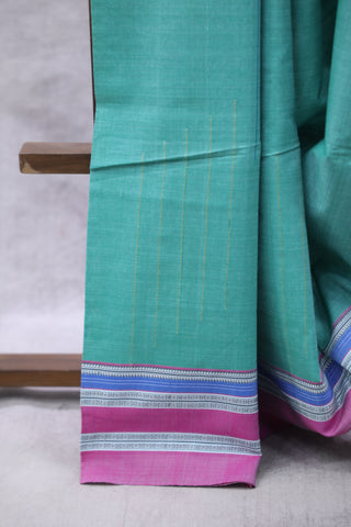 Green Cotton Ilkal Saree with Gayateri Bordar -SRGCIS431