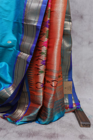 Peacock Blue Silk Paithani Saree - SRPBSPS312