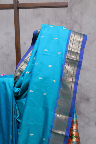 Peacock Blue Silk Paithani Saree - SRPBSPS312