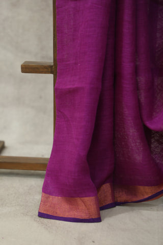 Purple Plain Linen Saree With Lavender Tassels-SRPPLS145