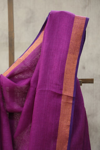 Purple Plain Linen Saree With Lavender Tassels-SRPPLS145