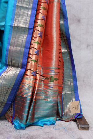 Peacock Blue Silk Paithani Saree - SRPBSPS310