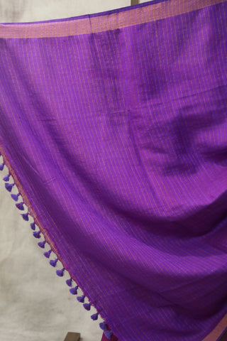 Purple Plain Linen Saree With Lavender Tassels-SRPPLS145