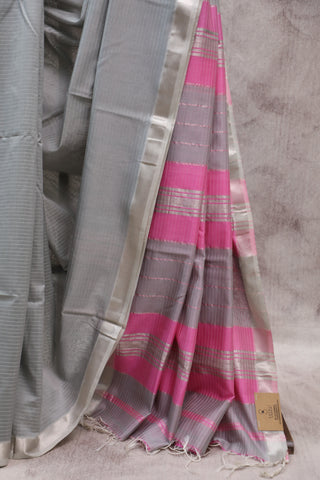 Grey Silk Maheshwari Saree - SRGSMS241