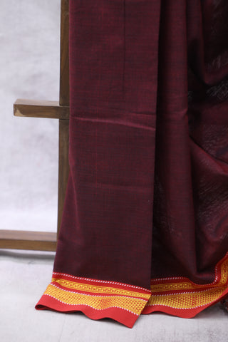 Wine Cotton Ilkal Saree with Chikki Bordar -SRWCIS415