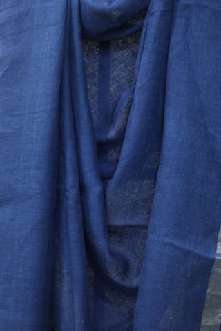 Blue Plain Linen Saree With Blue Tassels -SRBLS20EX