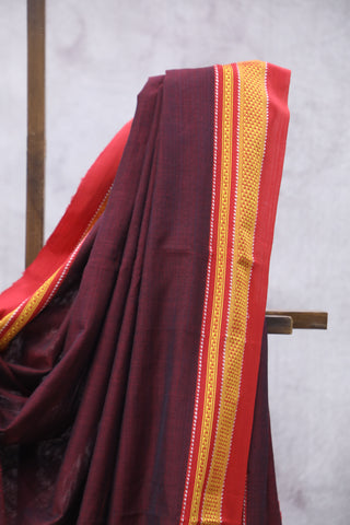 Wine Cotton Ilkal Saree with Chikki Bordar -SRWCIS415