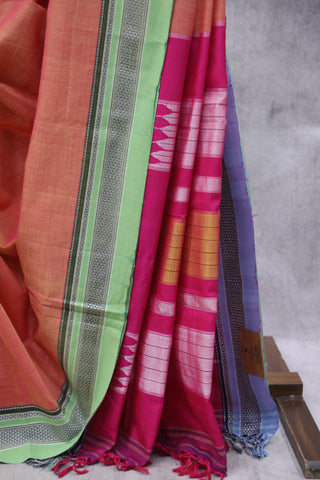 Peach Cotton Ilkal Saree with Chikki Bordar -SRPCIS414