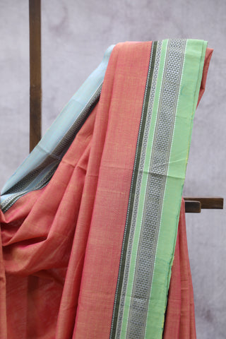 Peach Cotton Ilkal Saree with Chikki Bordar -SRPCIS414