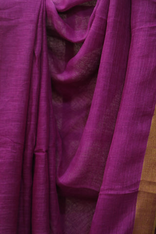 Magenta Plain Linen Saree With Khaki Tassels-SRMPLS183