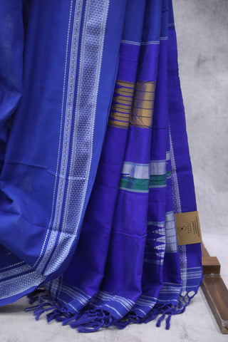 Blue Cotton Ilkal Saree with Chikki Border - SRPCIS449