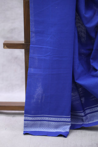 Blue Cotton Ilkal Saree with Chikki Border - SRPCIS449