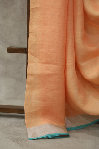 Peach Plain Linen Saree With Green Tassels-SRPPLS182