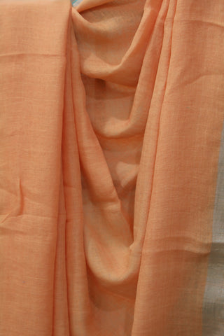 Peach Plain Linen Saree With Green Tassels-SRPPLS182