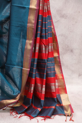 Peacock Blue Silk Maheshwari Saree -SRPBSMS147