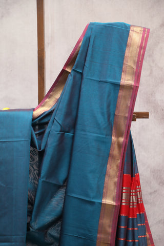 Peacock Blue Silk Maheshwari Saree -SRPBSMS147