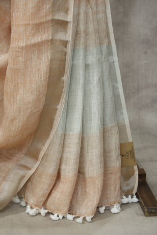 Pastel Brown Plain Linen Saree With  Tassels-SRPBPLS188