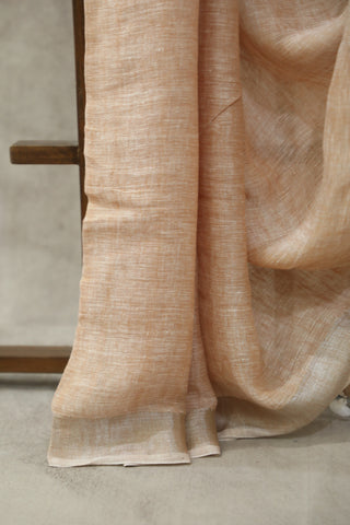 Pastel Brown Plain Linen Saree With  Tassels-SRPBPLS188