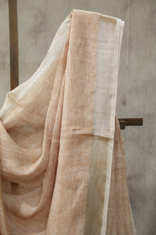 Pastel Brown Plain Linen Saree With  Tassels-SRPBPLS188