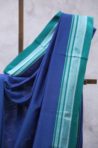 Teal Cotton Ilkal Saree with Chikki Border - SRTCIS451