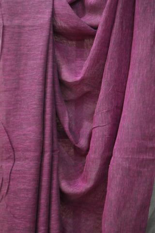 Magenta Plain Linen Saree With Green Tassels-SRMPLS184