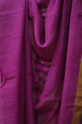 Magenta Plain Linen Saree With Khaki Tassels-SRMPLS185