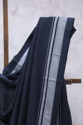 Black Cotton Ilkal Saree with Chikki Border - SRBCIS452