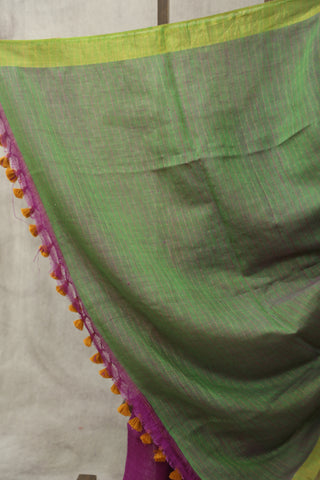 Magenta Plain Linen Saree With Khaki Tassels-SRMPLS185