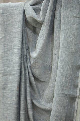 Grey Plain Linen Saree With Tassels-SRGPLS187