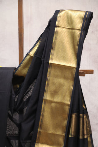 Black Silk Maheshwari Saree -SRBSMS155