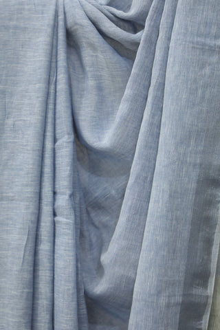 Pastel Blue Plain Linen Saree With Tassels-SRPBPLS186