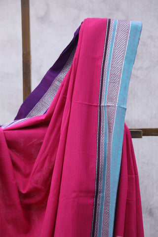 Pink Cotton Ilkal Saree with Chikki Border - SRPCIS448