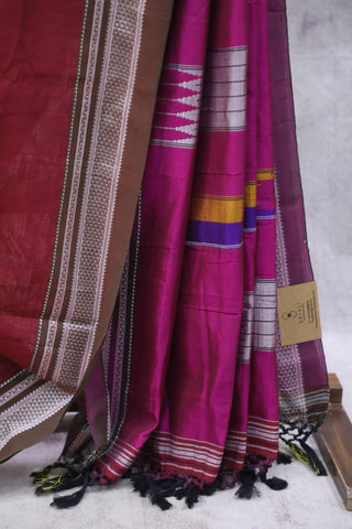 Maroon Cotton Ilkal Saree with Chikki Border - SRMCIS447