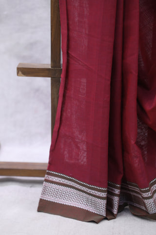 Maroon Cotton Ilkal Saree with Chikki Border - SRMCIS447