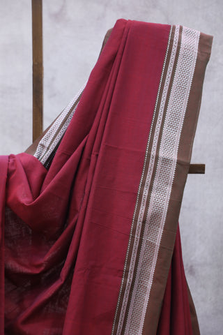 Maroon Cotton Ilkal Saree with Chikki Border - SRMCIS447